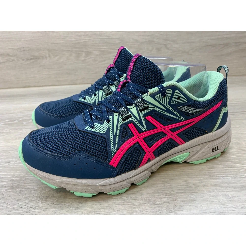 ASICS Gel-Venture 8 Women's Trail Running Shoes Navy Pink Mint 7.5 Wide